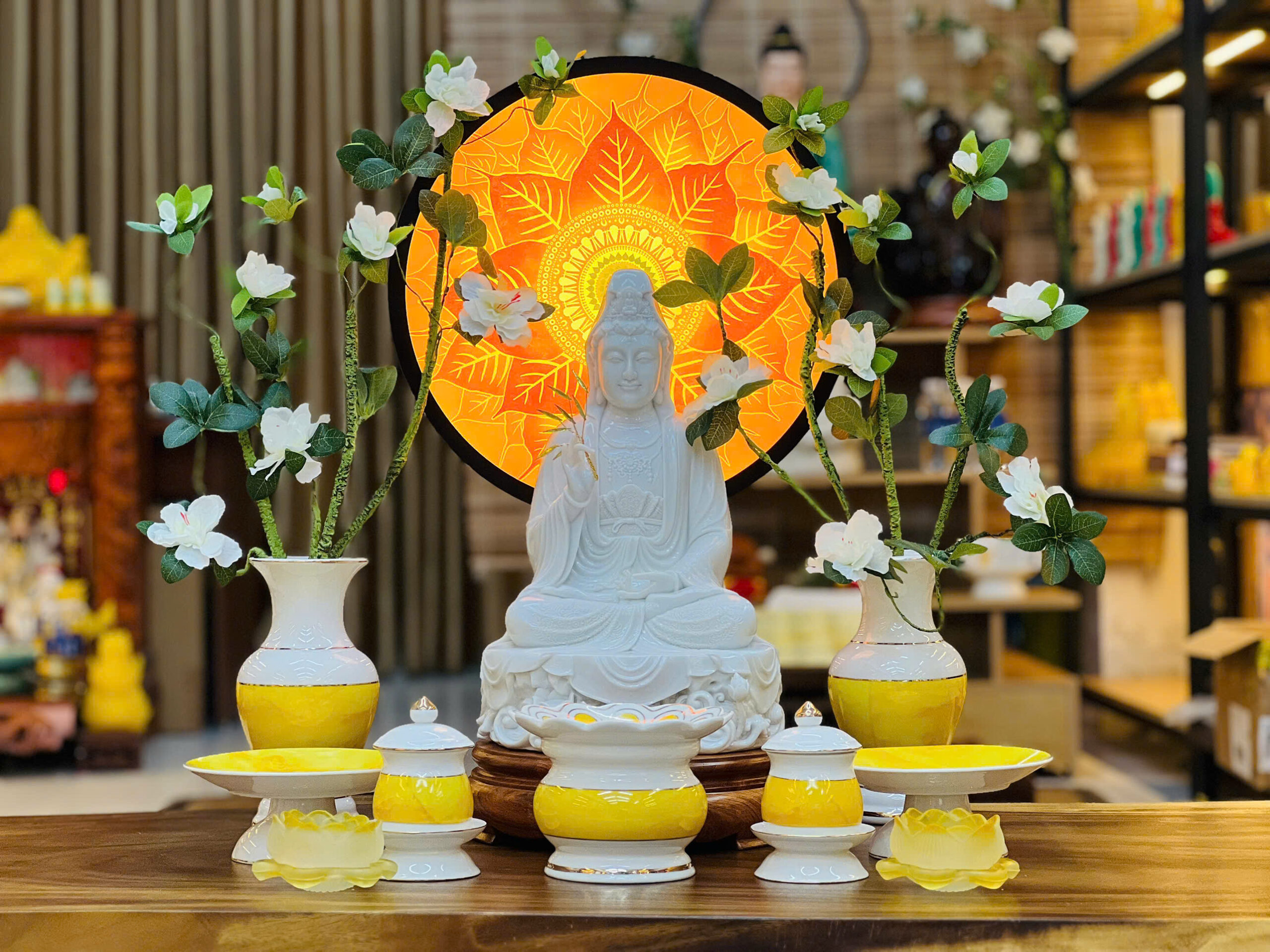 Đèn Hào Quang Thờ Phật Tranh Trúc Chỉ In Tròn Hoa Sen Trang Trí Bàn Thờ Tượng Phật, Đèn Thờ Gia Tiên