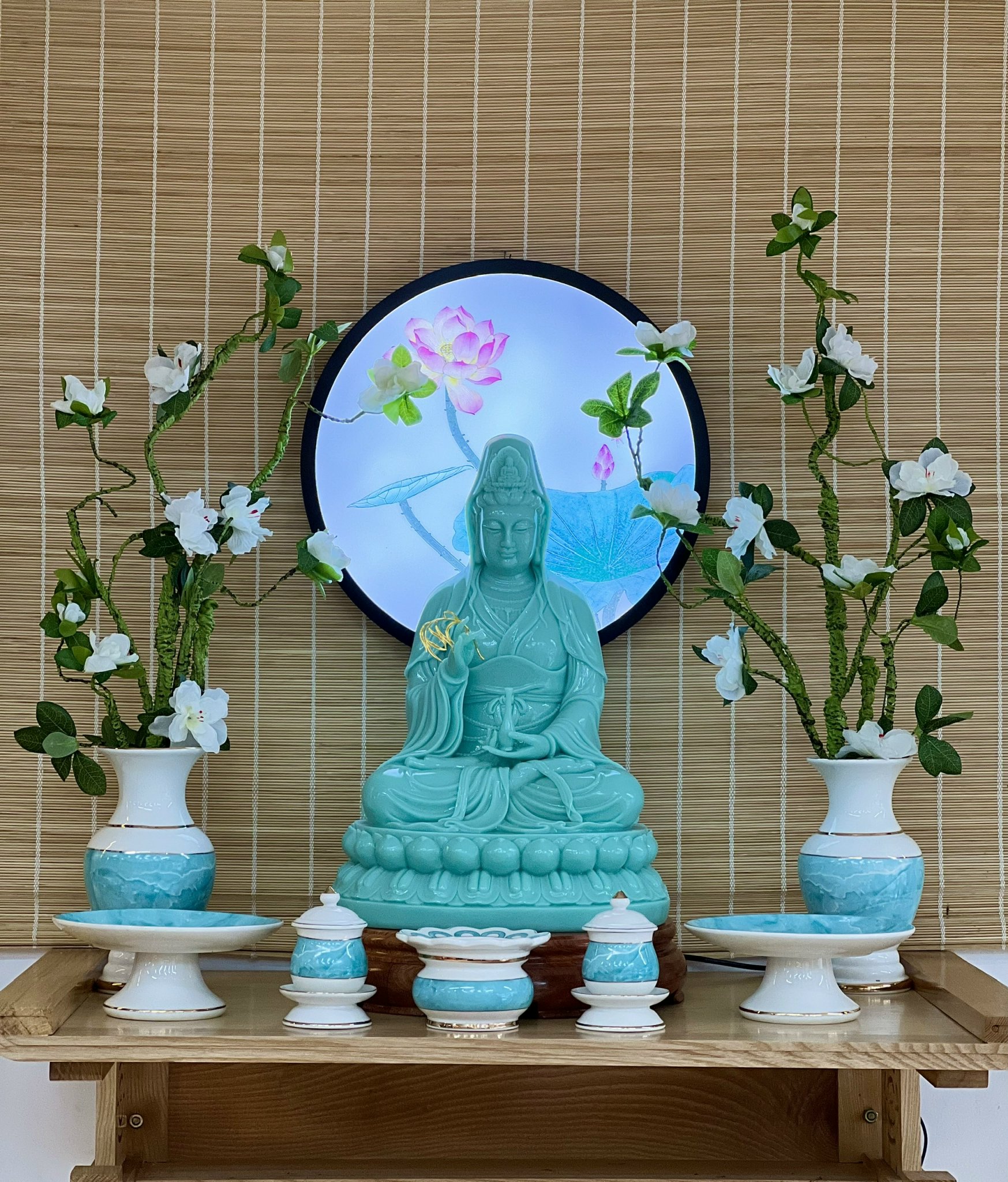 Tượng Phật Quán Âm Bồ Tát thờ tại gia 50cm chất liệu đá đúc đặc nguyên khối, Phúc Lộc Thọ